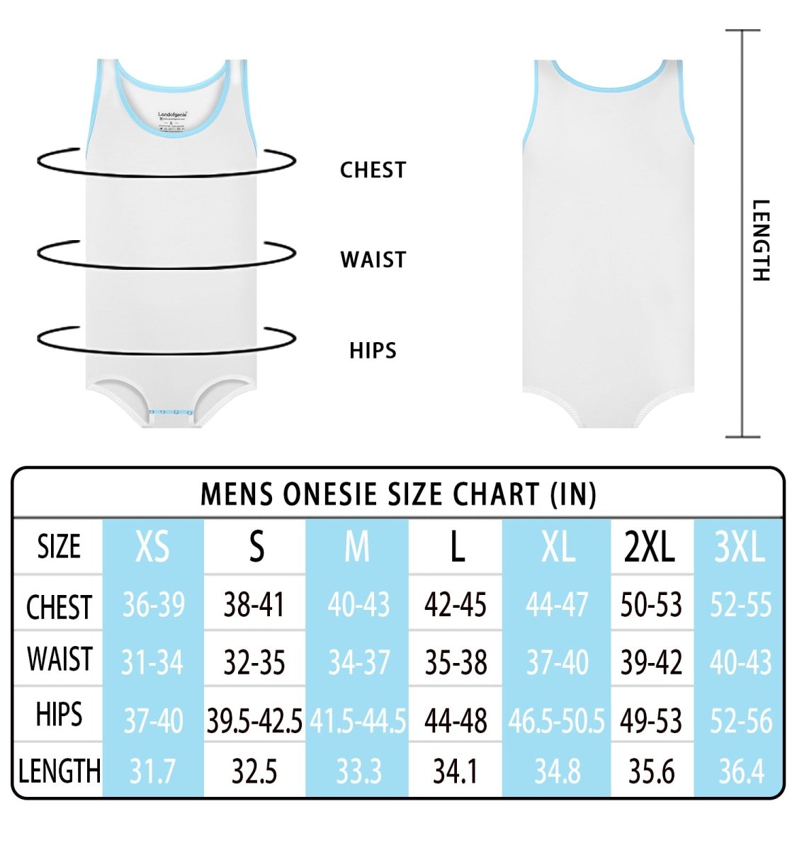 Landofgenie Mens Cotton Sleeveless Basic Bodysuit- White - landofgenie