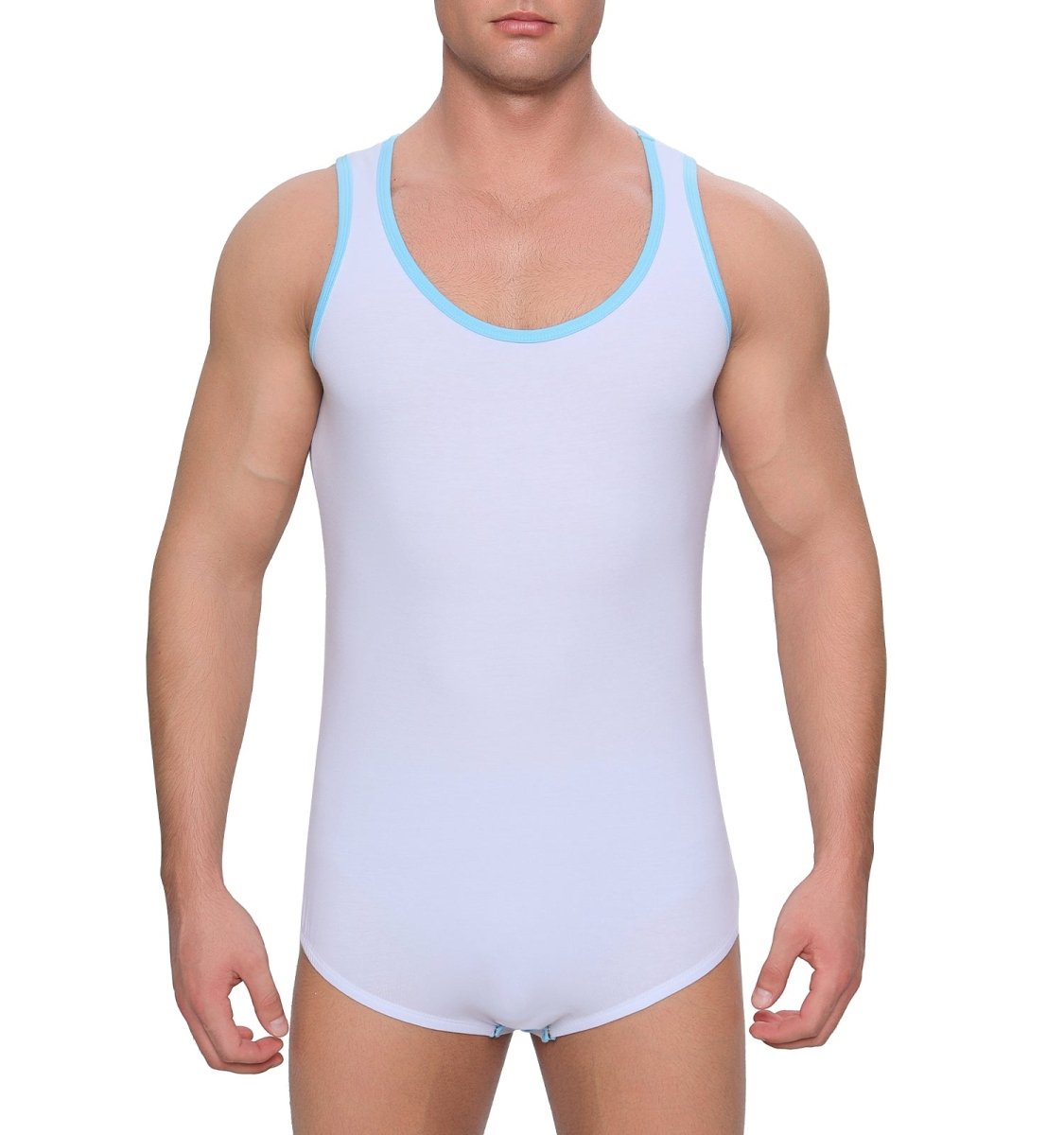 Landofgenie Mens Cotton Sleeveless Basic Bodysuit- White - landofgenie