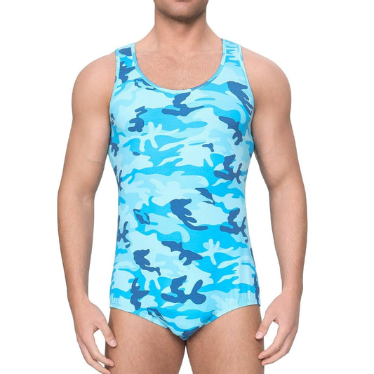 Landofgenie Mens Cotton Sleeveless Bodysuit - Camo Blue - landofgenie