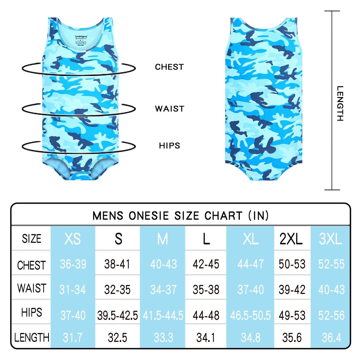 Landofgenie Mens Cotton Sleeveless Bodysuit - Camo Blue - landofgenie