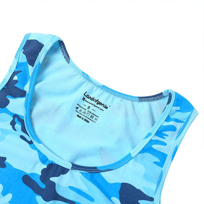 Landofgenie Mens Cotton Sleeveless Bodysuit - Camo Blue - landofgenie