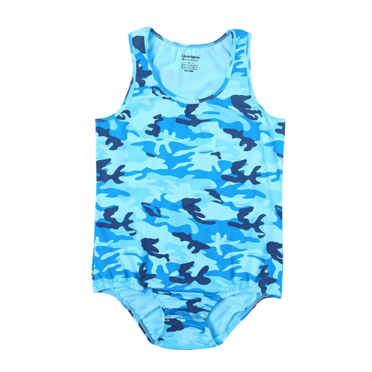 Landofgenie Mens Cotton Sleeveless Bodysuit - Camo Blue - landofgenie