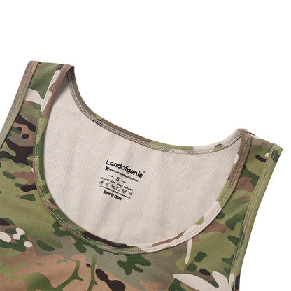 Landofgenie Mens Cotton Sleeveless Bodysuit - Camo Green - landofgenie