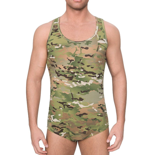 Landofgenie Mens Cotton Sleeveless Bodysuit - Camo Green - landofgenie