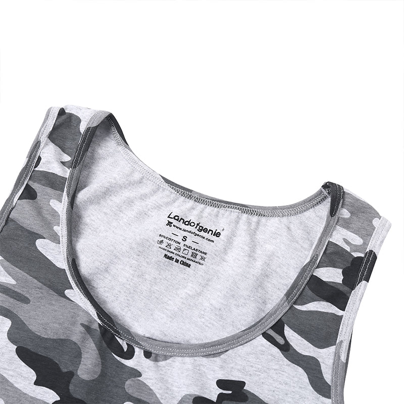 Landofgenie Mens Cotton Sleeveless Bodysuit - Camo Lt grey - landofgenie