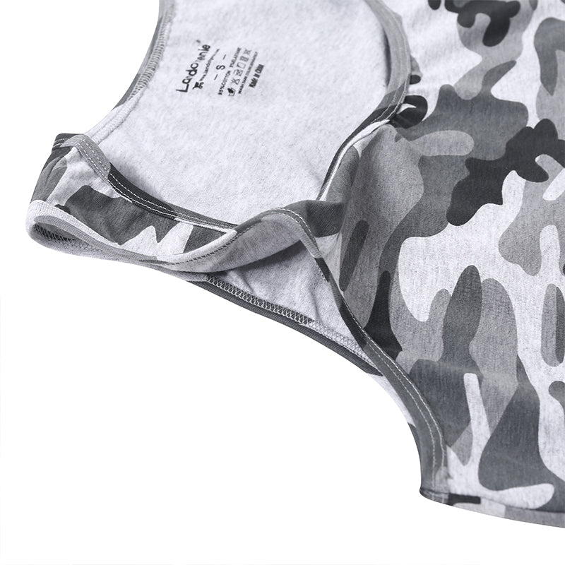 Landofgenie Mens Cotton Sleeveless Bodysuit - Camo Lt grey - landofgenie