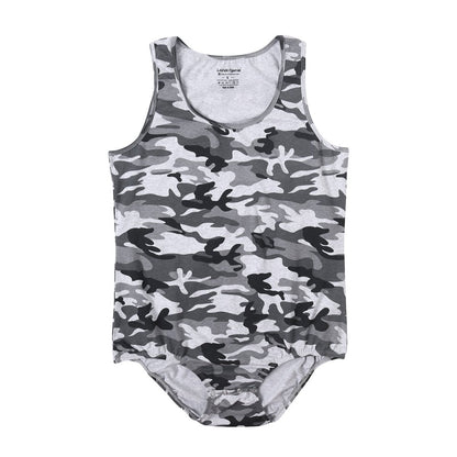 Landofgenie Mens Cotton Sleeveless Bodysuit - Camo Lt grey - landofgenie