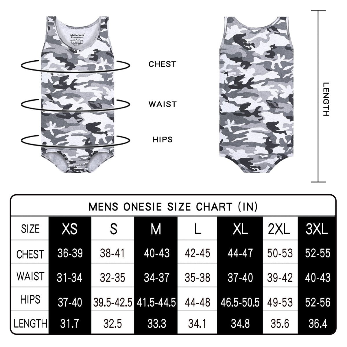 Landofgenie Mens Cotton Sleeveless Bodysuit - Camo Lt grey - landofgenie
