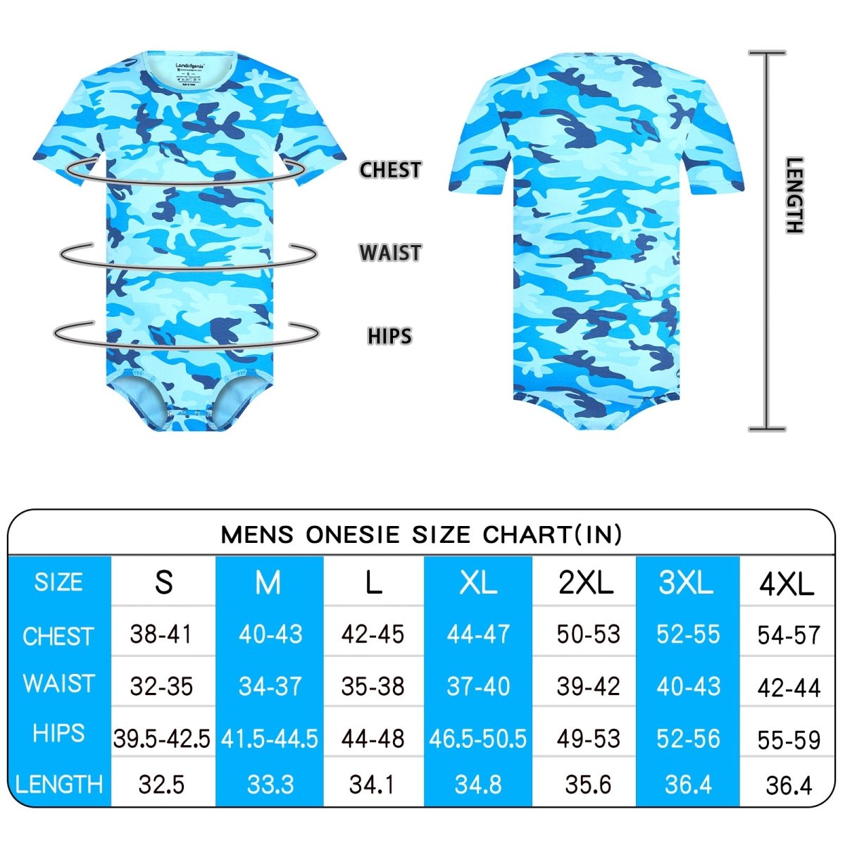 Landofgenie Mens Print Onesie - Camo Blue - landofgenie
