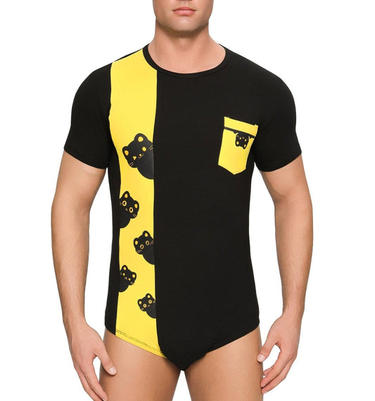 Landofgenie Mens Print Stripe Onesie - Kitten - landofgenie