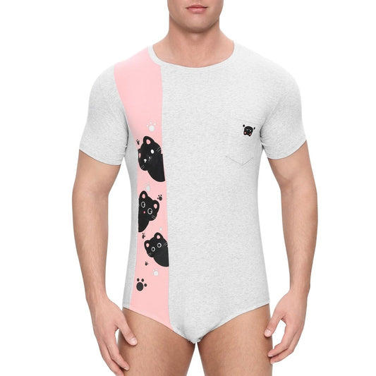 Landofgenie Mens Print Stripe Onesie - Kitten Pink - landofgenie