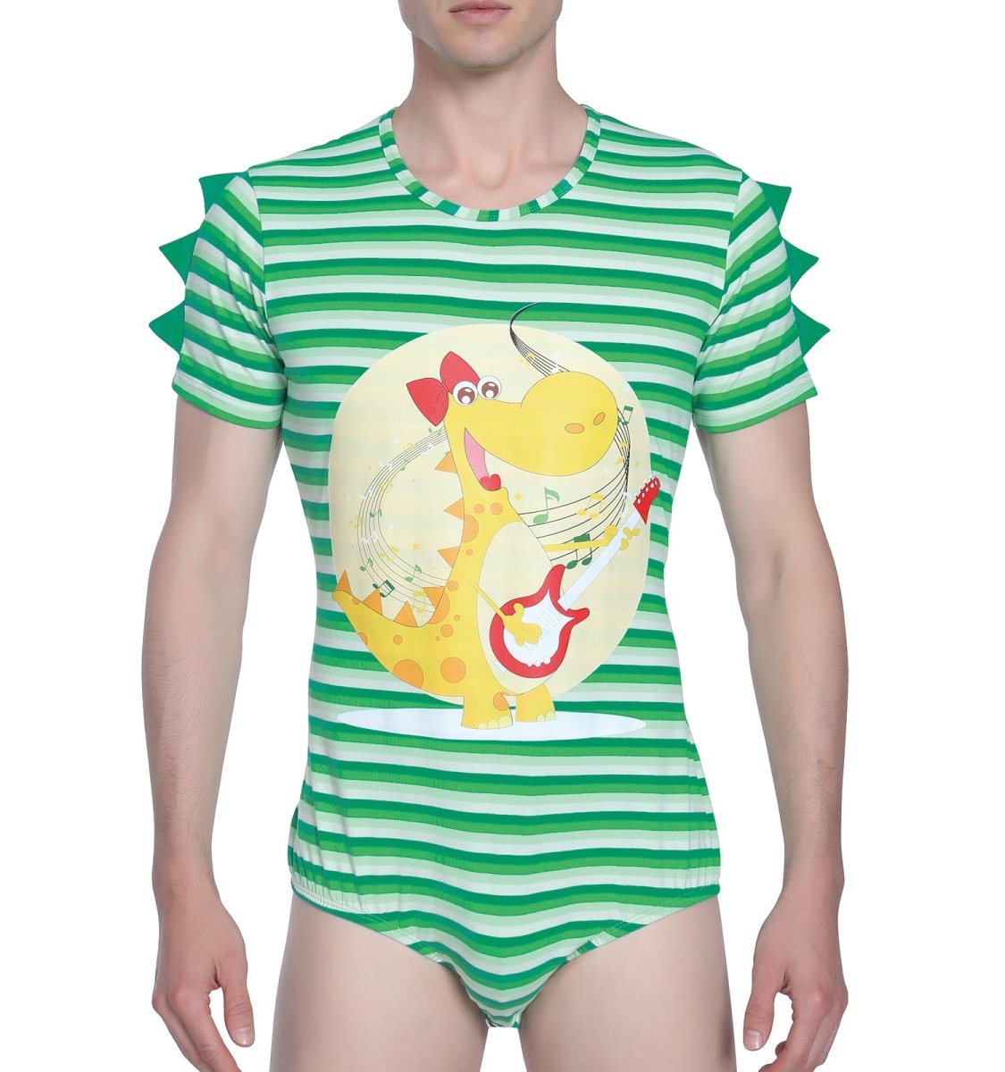 Landofgenie Mens Print Stripe Onesie -Punk Dino - landofgenie