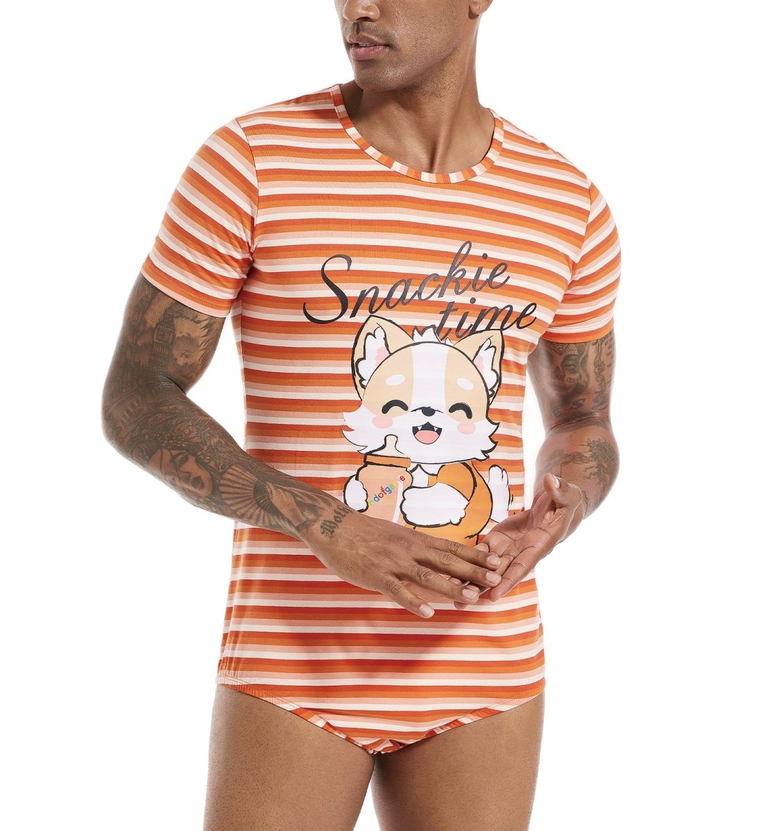 Landofgenie Mens Print Stripe Onesie -Snackie time - landofgenie