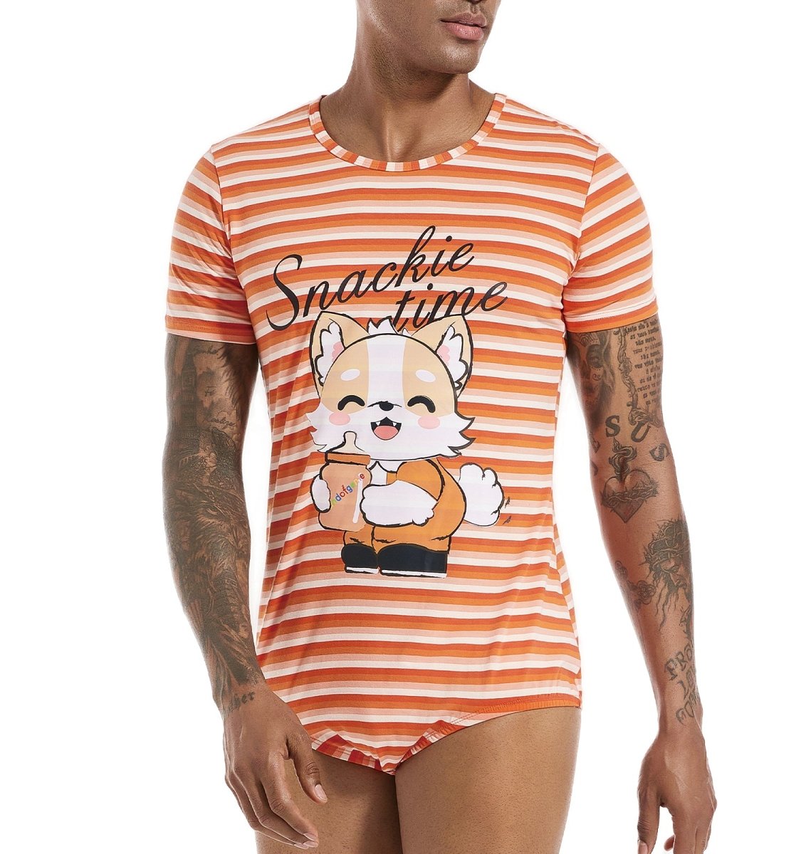 Landofgenie Mens Print Stripe Onesie -Snackie time - landofgenie