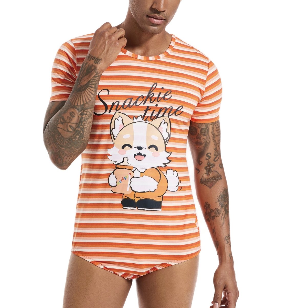 Landofgenie Mens Print Stripe Onesie -Snackie time - landofgenie