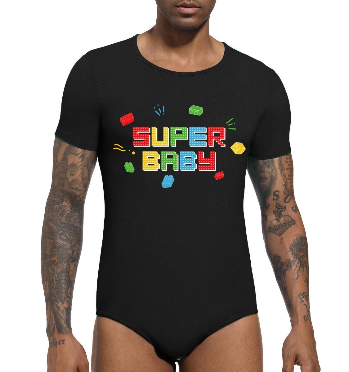 Landofgenie Mens Print Stripe Onesie -Super Baby - landofgenie