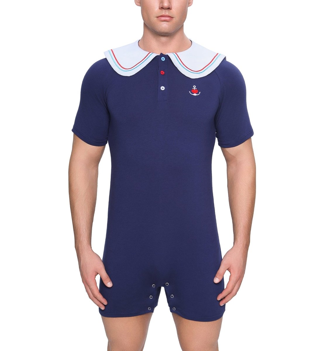 Landofgenie Mens Short Sleeve Bodysuit One Piece Pajamas - Captain - landofgenie