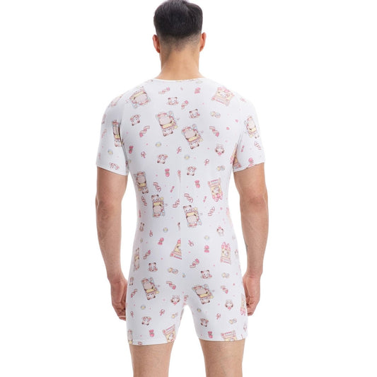 Landofgenie Mens Short Sleeve Onesie Piece Pajama - Bear - landofgenie