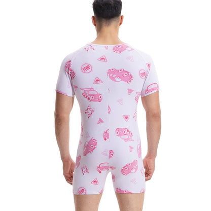Landofgenie Mens Short Sleeve Onesie Piece Pajama - Car - landofgenie