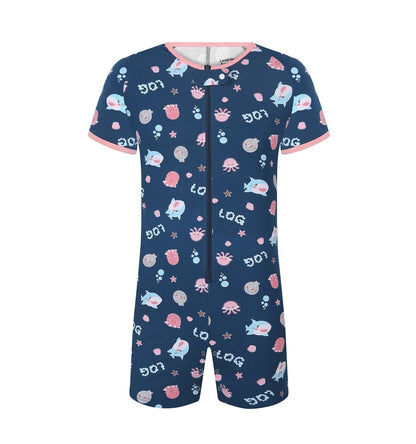 Landofgenie Mens Short Sleeve Onesie Piece Pajama - Ocean Party - landofgenie