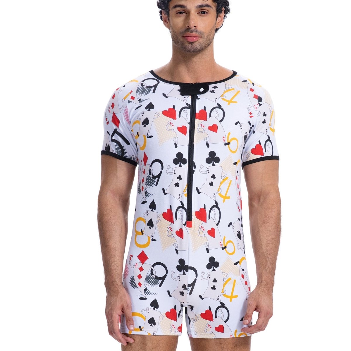Landofgenie Mens Short Sleeve Onesie Piece Pajama - Poker - landofgenie