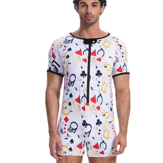 Landofgenie Mens Short Sleeve Onesie Piece Pajama - Poker - landofgenie