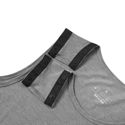 Landofgenie Mens Shoulder Snap - Access Tank Tops Post Surgery Shirts - Grey - landofgenie
