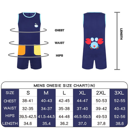 Landofgenie Mens Sleeveless Bodysuit One Piece Pajamas - Crab - landofgenie