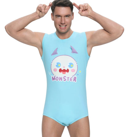 Landofgenie Mens Sleeveless Bodysuit One Piece Pajamas - Monster - landofgenie