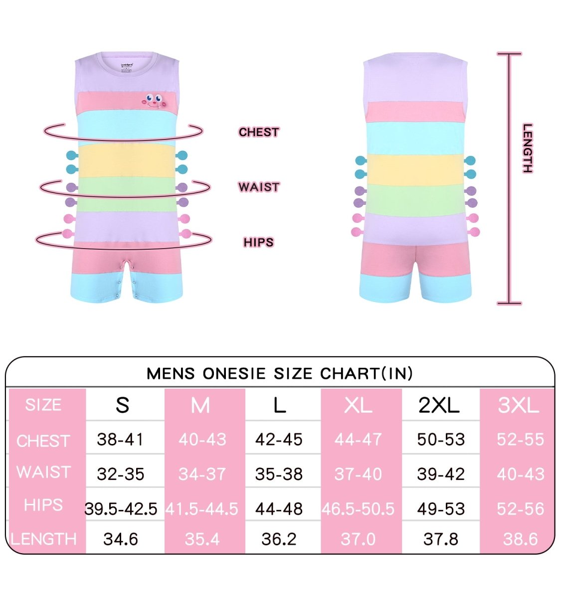 Landofgenie Mens Sleeveless Bodysuit One Piece Pajamas - Stripe - landofgenie