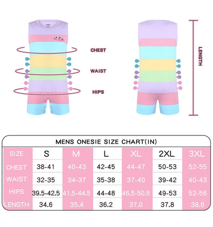 Landofgenie Mens Sleeveless Bodysuit One Piece Pajamas - Stripe - landofgenie