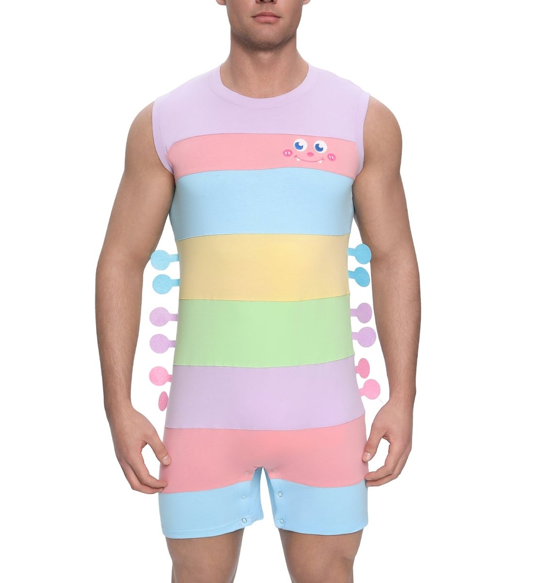 Landofgenie Mens Sleeveless Bodysuit One Piece Pajamas - Stripe - landofgenie