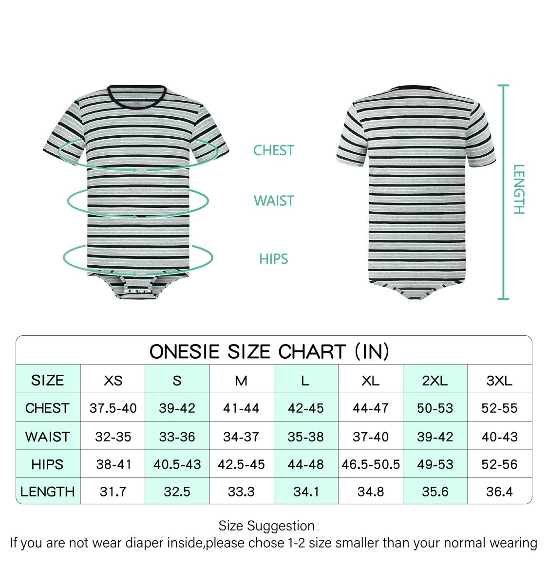 Landofgenie Mens Striped Onesie Short Sleeve Bodysuit Gray - Stripe Maker - landofgenie