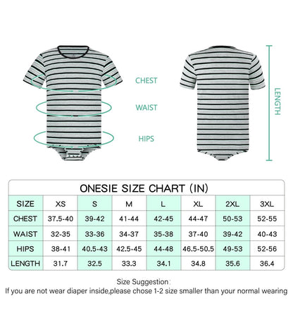 Landofgenie Mens Striped Onesie Short Sleeve Bodysuit Gray - Stripe Maker - landofgenie