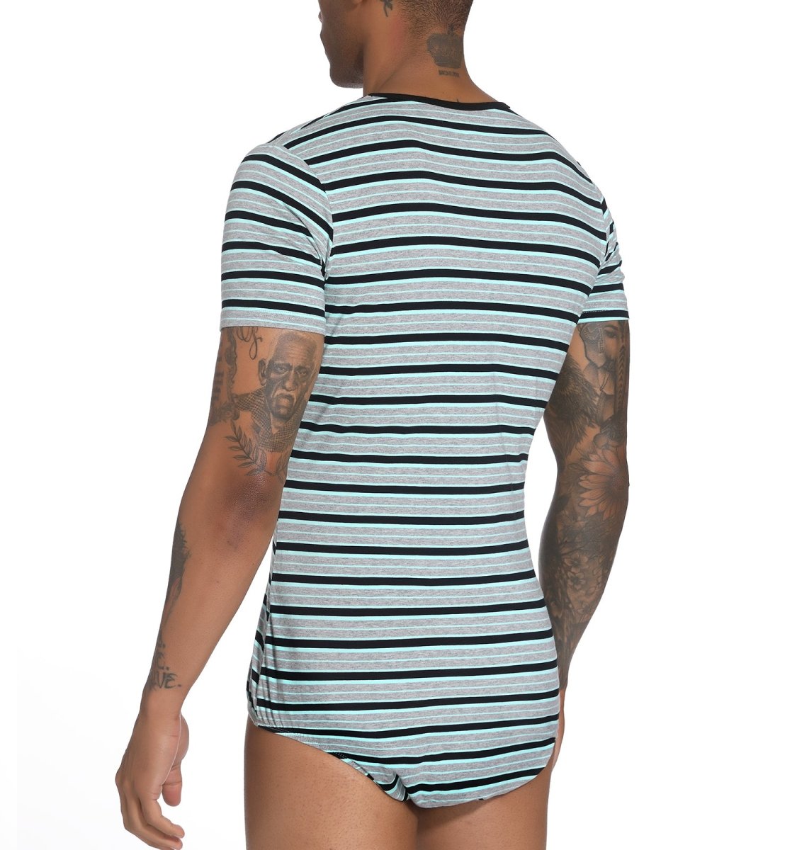 Landofgenie Mens Striped Onesie Short Sleeve Bodysuit Gray - Stripe Maker - landofgenie