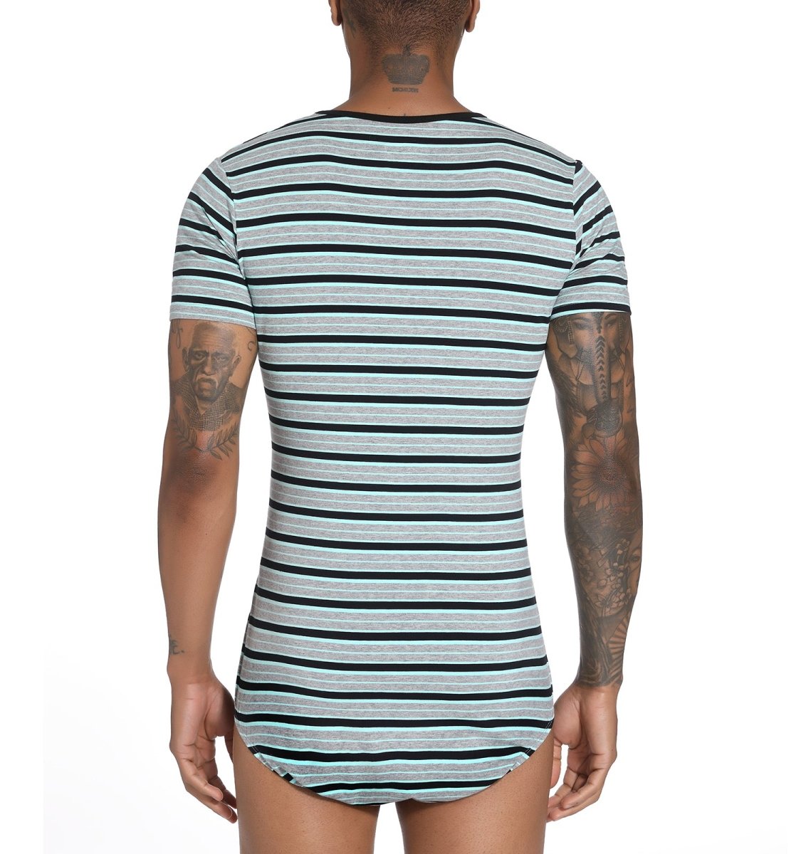Landofgenie Mens Striped Onesie Short Sleeve Bodysuit Gray - Stripe Maker - landofgenie