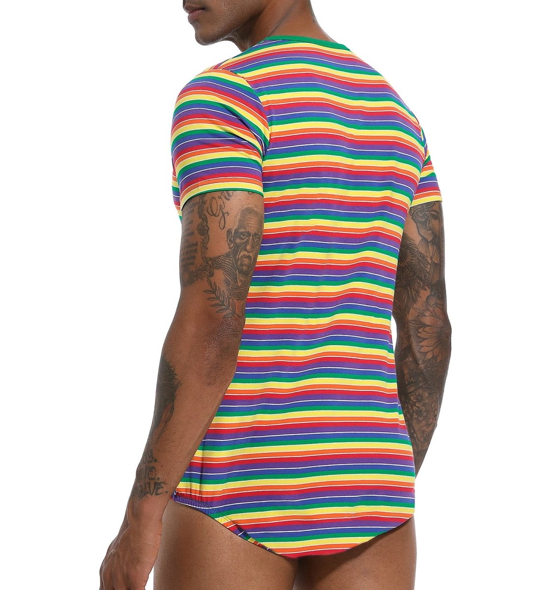Landofgenie Mens Striped Onesie Short Sleeve Bodysuit Rainbow stripe - Stripe Maker - landofgenie