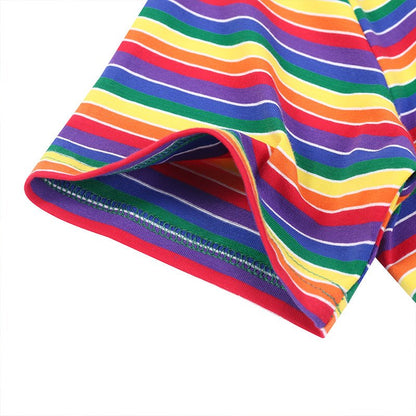 Landofgenie Mens Striped Onesie Short Sleeve Bodysuit Rainbow stripe - Stripe Maker - landofgenie