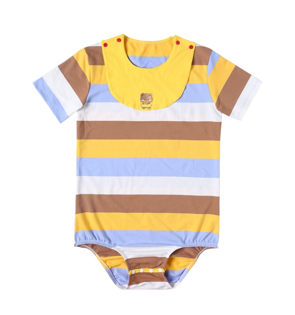 Landofgenie Mens Striped Onesie with bibs - Swimming Bear - landofgenie