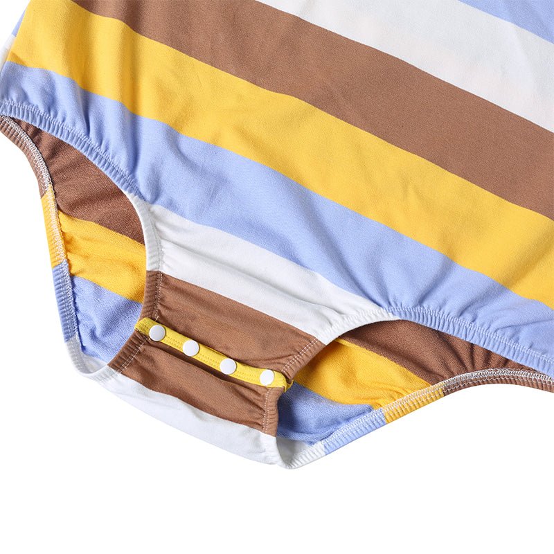 Landofgenie Mens Striped Onesie with bibs - Swimming Bear - landofgenie