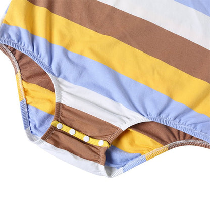Landofgenie Mens Striped Onesie with bibs - Swimming Bear - landofgenie