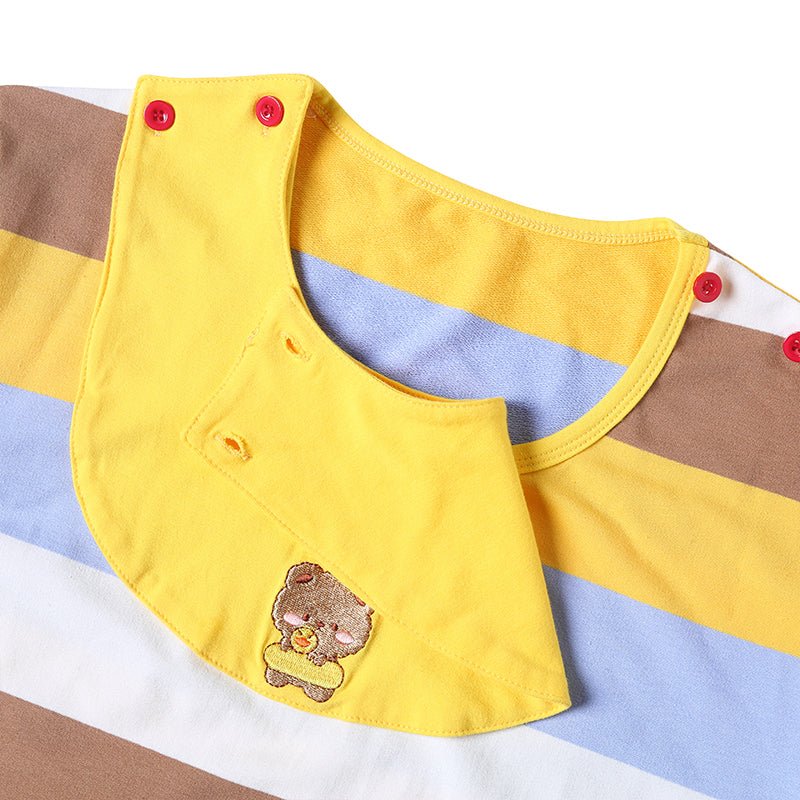 Landofgenie Mens Striped Onesie with bibs - Swimming Bear - landofgenie