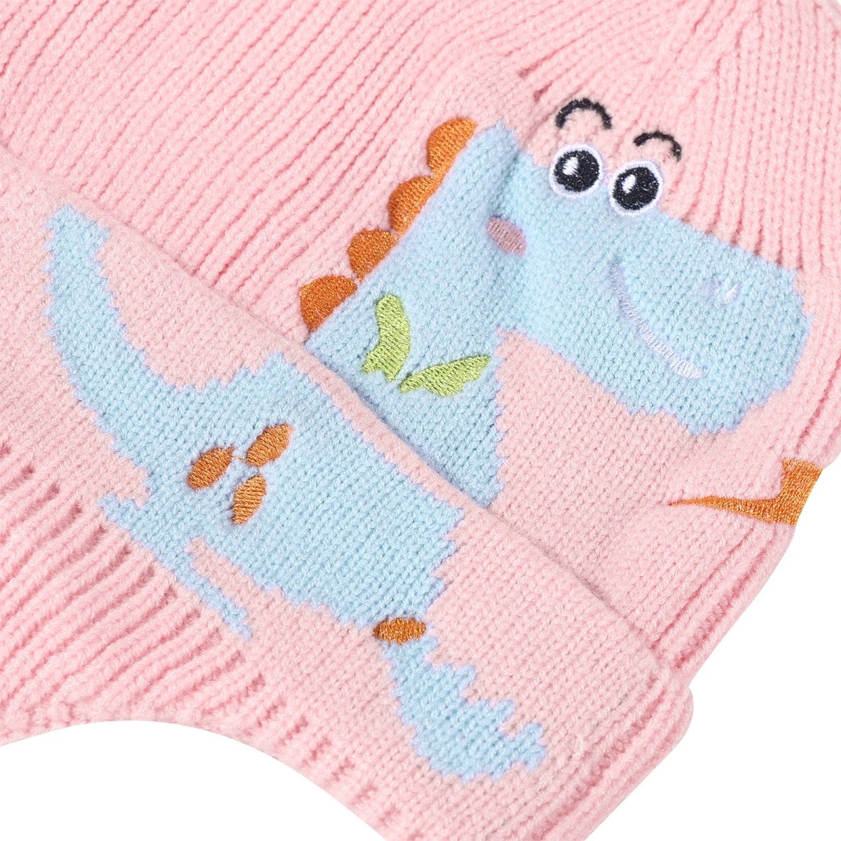 Landofgenie One Size Cotton Knitting Dinosaur Cap - Pink - landofgenie
