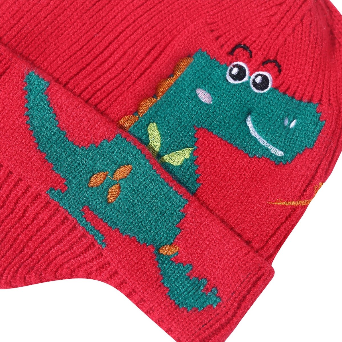 Landofgenie One Size Cotton Knitting Dinosaur Cap - Red - landofgenie