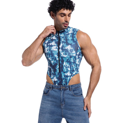 Landofgenie Take Down Singlet Jock with Zipper - Camo Blue - landofgenie
