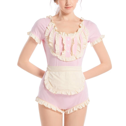 Landofgenie ABDL Bodysuit Cotton Onesie- Pink Maid Outfit - landofgenie