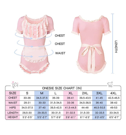 Landofgenie ABDL Bodysuit Cotton Onesie- Pink Maid Outfit - landofgenie