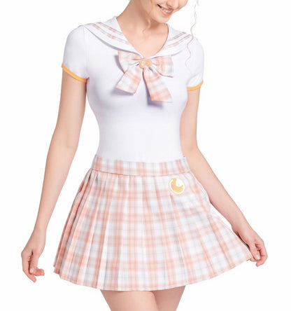 Landofgenie ABDL Cotton Bodysuit Plaid Skirt Set -Orange Cosplay Magical Onesie Skirt Set - landofgenie