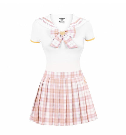Landofgenie ABDL Cotton Bodysuit Plaid Skirt Set -Orange Cosplay Magical Onesie Skirt Set - landofgenie