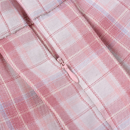 Landofgenie ABDL Cotton Bodysuit Plaid Skirt Set -Pink Cosplay Magical Onesie Skirt Set - landofgenie